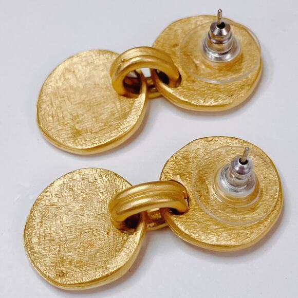 VTG Dangle Earrings Double Disc 1980s 1990s Gold Tone - Picture 8 of 15